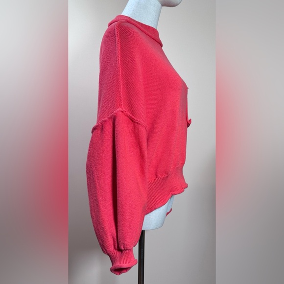 POL Never Let You Go Sweater Coral Pink Dolman Balloon Sleeve Raw Edge - Picture 3 of 8